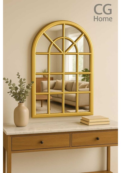 Ant Home Pencere Model, Ayna, Duvar Aynası, Salon Aynası, Dressuar Aynası, Ahşap Lake Boyalı Gold
