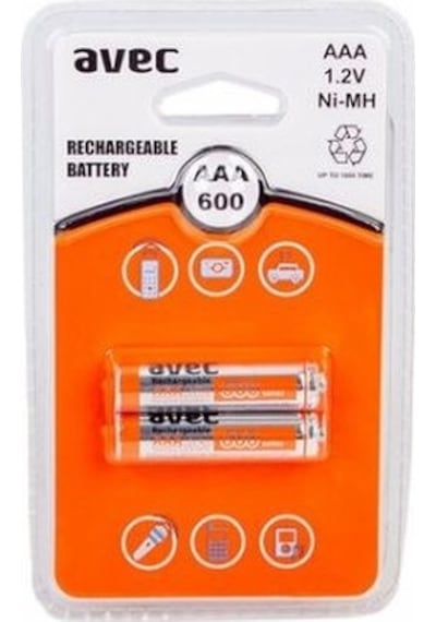 Avec 600 mAh AAA Ni-MH Şarj Edilebilir İnce Kalem Pil 2'li