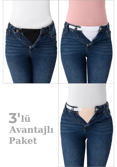 Astrid T Giyim Desteği Gebe Hediyesi Hamile Pantolon Bel Genişletici - Kadın Pantolon Genişletici, 3'lü Paket 3 Renk
