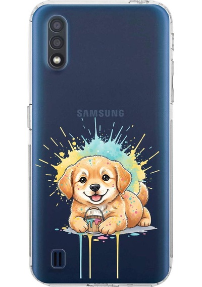Samsung Galaxy A01 İle Uyumlu Splash Köpek Tasarımlı Şeffaf Silikon Kılıf Şeffaf