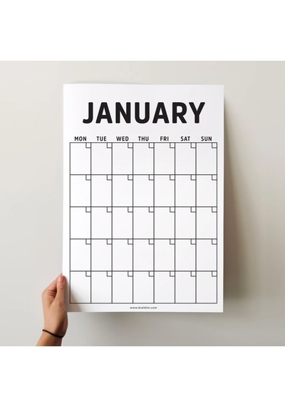 Tarihsiz Aylık Planlayıcı Duvar Takvimi - Minimalist Siyah Beyaz Modern Planlayıcı 12 Ay
