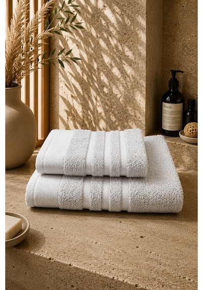 Sahra Model 2'li Banyo Havlu Seti Gri