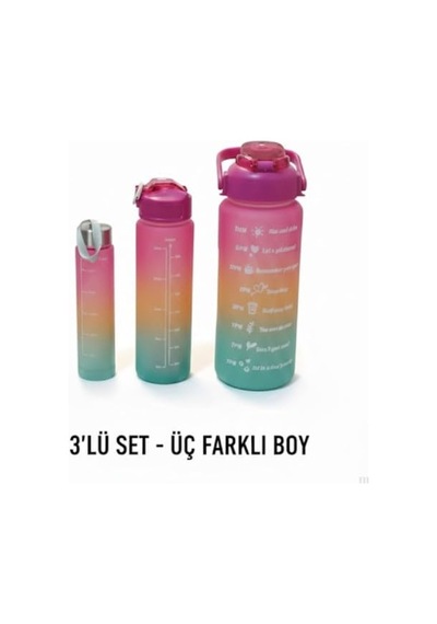 3 Lü Renkli Suluk Seti Motivasyonlu Spor Matara Seti 2l, 900ml Ve 300ml Su Şişesi Sızdırmaz, Dayanıklı, Şık Tasarım Pembe-turuncu-yeşil 0