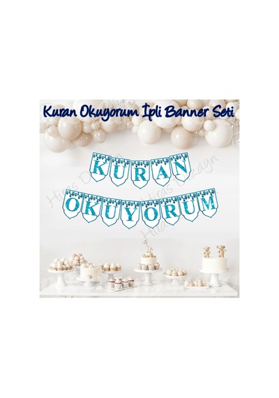 Kur’an Okuyorum İpli Banner Seti Mavi Pembe Tören Duvar Süsü