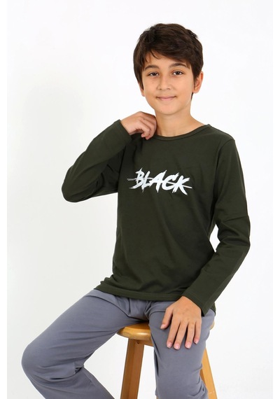 Akbeniz Erkek Çocuk Uzun Kol Penye Pijama Takım 20437 Haki