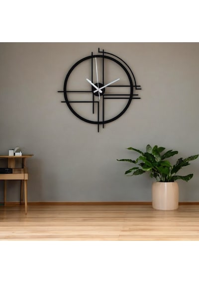 50 Cm Siyah Çelik Duvar Saati Sessiz Quartz Mekanizma, Paslanma Siyah Çerçeve