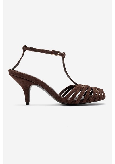 Luvishoes Ovıer Kahverengi Süet Aksesuarlı Kadın Topuklu Ayakkabı