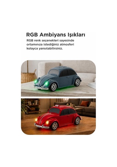 Delux Serisi Bluetooth Hoparlör Retro Araba Voswos D49 Gri Görsel Obje Araç Tasarımlı