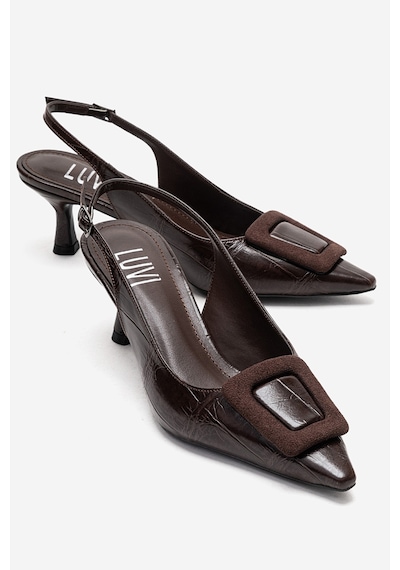 Luvishoes Dublın Kahverengi Baskı Tokalı Kadın Topuklu Ayakkabı Kahverengi