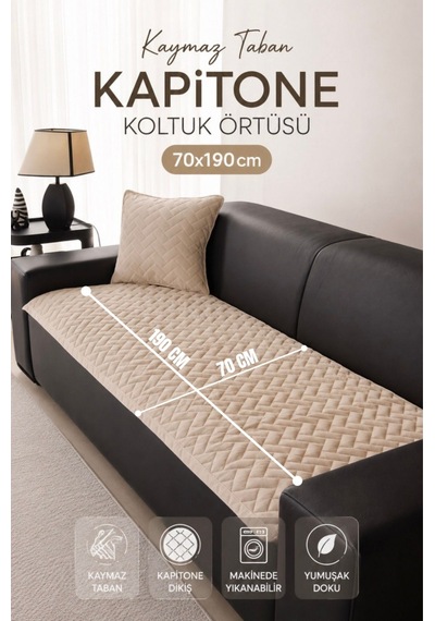 Kaymaz Taban Kapitone Koltuk Örtüsü Çekyat Koruyucu 70x190 Cm Krem