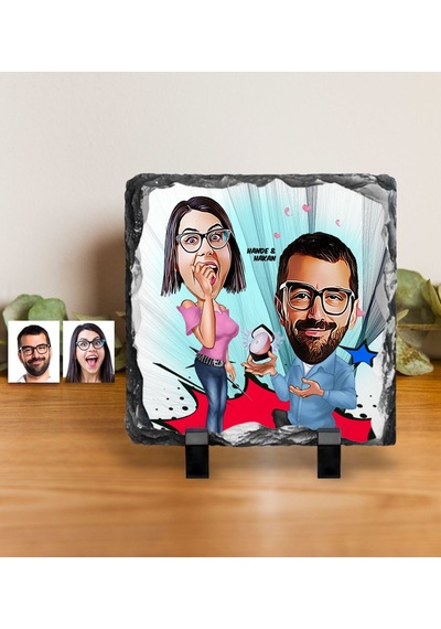 Kişiye Özel Evlilik Teklifi Karikatürlü Dekoratif Doğal Taş - 1