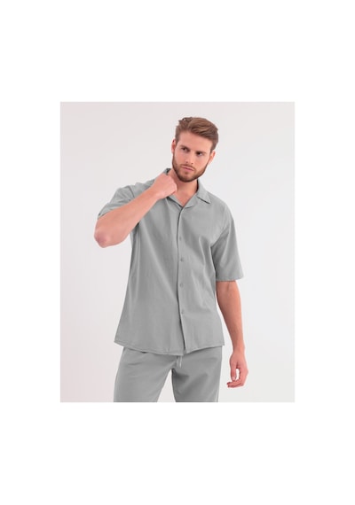 Erkek Siyah Keten Takım Oversize Gömlek & Pantolon 2'li Set Bağcıklı Rahat Yazlık Kombin Çağla Yeşili