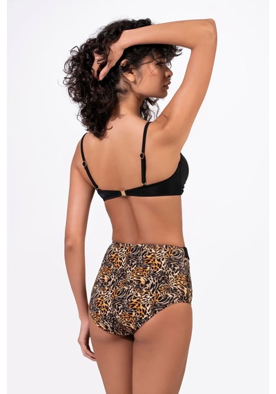 Endeep Kadın Leopar Desenli Aksesuarlı Yüksek Bel Bikini Takımı Kahverengi