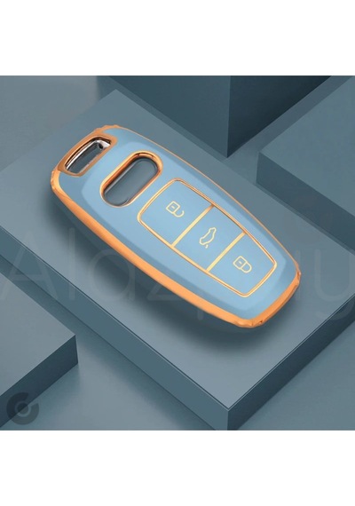 Audi A3 A4 A6 A7 A8 & B9 C8 4k D5 & S7 S8 & Q7 Q8 & E-tron Gold Kenar Tpu Anahtar Kılıfı Mavi