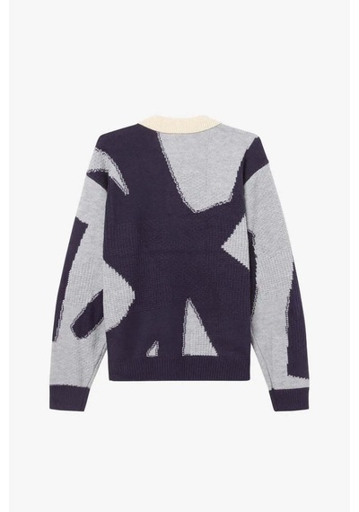 Asta Resort Luca Polo Kazak - Karışık Doku Desenli, Kontrast Yaka & 3 Düğmeli Cepli Gri