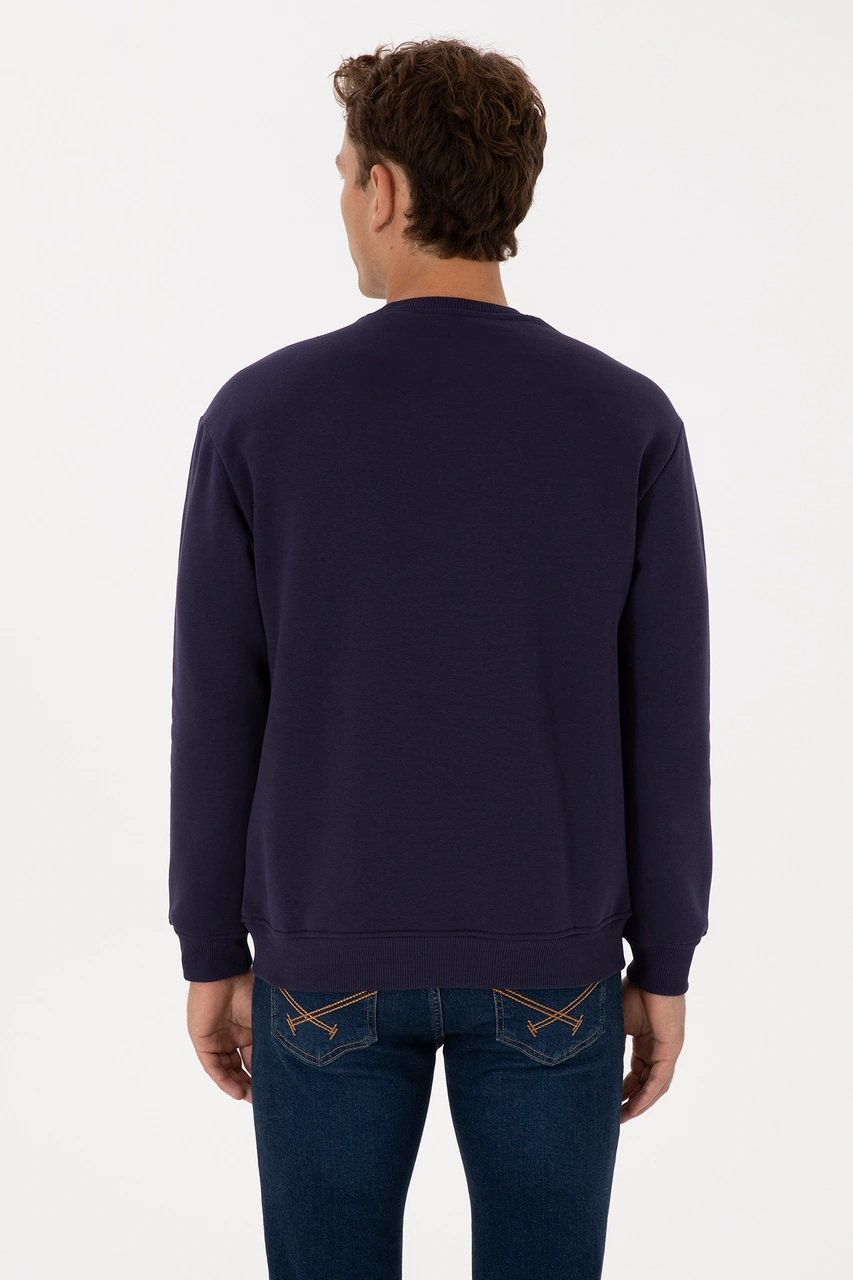 U.S. Polo Assn. Erkek Comfort Fit Bisiklet Yaka Şardonlu Mürdüm Basic Sweatshirt 50313757-VR074