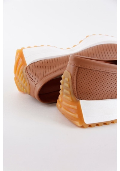 Darius Taba Hakiki Deri Zincir Aksesuarlı Kadın Sneaker-Taba