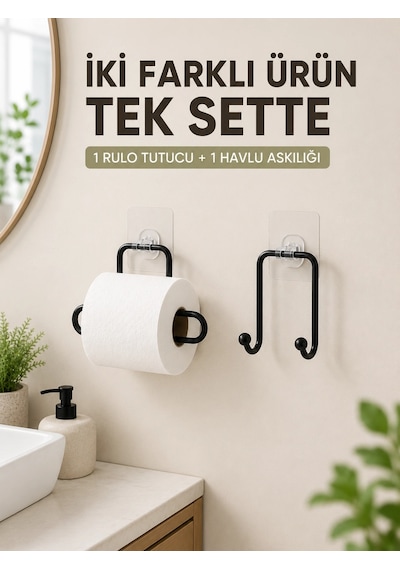 Zenvia Pratik Yapışkanlı Rulo Kağıtlık Ve Havlu Bez Askılığı 2 Parça Düzenleyici Set Znv2026 Çok Renkli