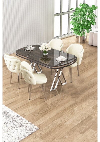 Canisa Zae Serisi 90x168 Lak Panel Antrasit Ironi Krom Ayak Masa Takımı 4 Krem Sandalye Antrasit İroni Masa Krem Sandalye Ayaklar Krom Canisa Zae Serisi 90x168 Lak Panel Antrasit Ironi Krom Ayak Masa Takımı 4 Krem Sandalye Antrasit İroni Masa Krem Sandalye Ayaklar Krom