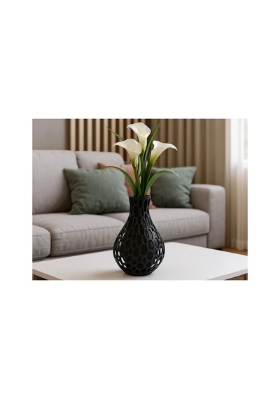 Alvera Decor Delik Desenli Dekoratif Vazo Modern Petek Dokulu Kuru Çiçek Vazosu Heykelsi Obje Siyah