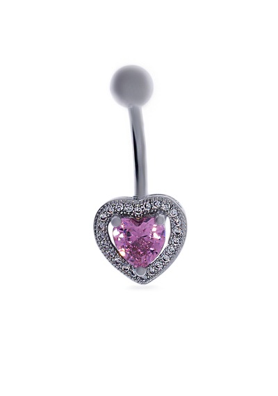 Kadın Pembe Taşlı Kalp Model Çelik Piercing