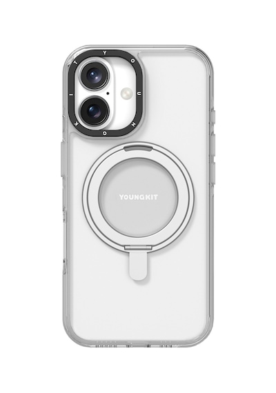 Apple iPhone 16 Uyumlu Kılıf Magsafe Şarj Özellikli Parmak Ring Standlı Youngkit Pivot Serisi Kapak Şeffaf