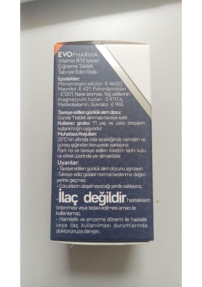 Tr Evo Pharma Vitamin B12 Metilkobalamin 1000 Mcg 30 Çiğneme Tableti