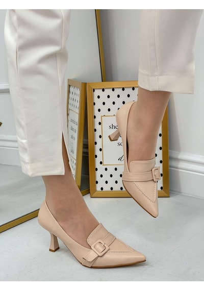 Ervanın Butiği Bej Cilt Kahlo Toka Detay Kadın Stiletto-3918