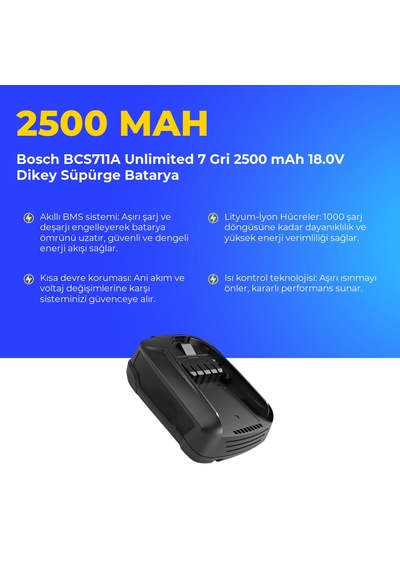 Bosch Bcs711a Unlimited 7 Gri 2500 Mah 18.0v Dikey Süpürge Batarya