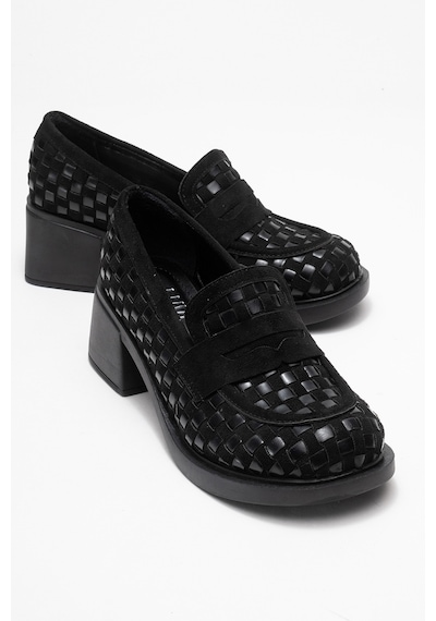 Luvishoes Luvi Shoes Marlon Siyah Örgülü Kadın Kalın Topuklu Loafer Ayakkabı Siyah