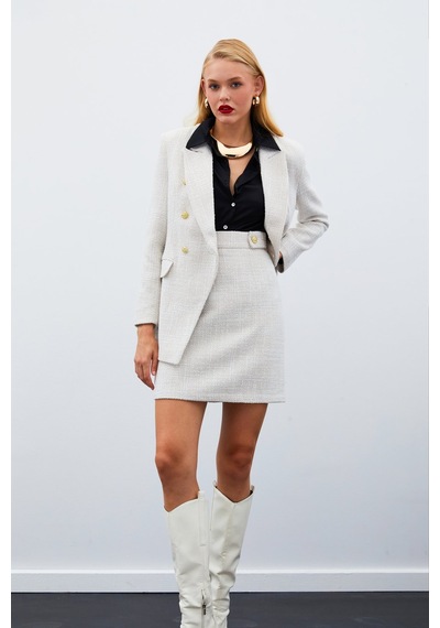 Sateen Mini Boy Tüvit Etek - Bej