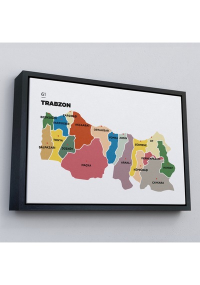 Çerçeveli Trabzon İli Ve İlçeler Haritası Dekoratif Kanvas Tablo-1470
