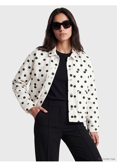 Lcw Vision Ekru Puantiyeli Oversize Kadın Jean Gömlek