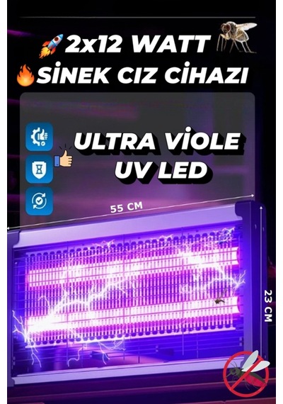 Sinek Öldürme Cihazı Elektrikli Sinek Öldürücü Uv Işıklı Sinek Yakalayıcı 2x12 Watt 100 Metre