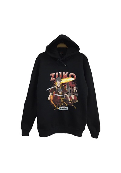 Avatar The Last Airbender Zuko Baskılı %100 Pamuk Unisex Siyah Kapüşonlu Sweatshirt Siyah