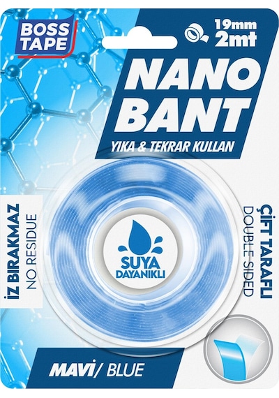 2 Metre Çok Güçlü Çift Taraflı Nano Bant Mavi