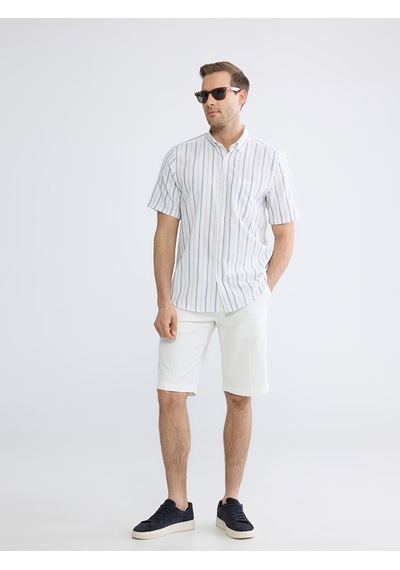 Lcwaıkıkı Classic Bej Regular Fit Çizgili Erkek Gömlek