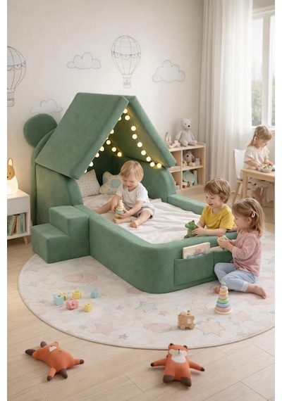 Saby Luxury Tedyy Baza Ve Başlıklı Montessori Full Sünger Yatak Seti - Pembe Saby Luxury Tedyy Baza Ve Başlıklı Montessori Full Sünger Yatak Seti - Pembe
