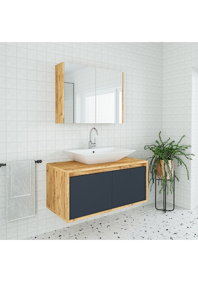 Banos Roomart Lavabolu Ahşap-Antrasit 100 Cm Banyo Dolabı + Ayna Antrasit Banos Roomart Lavabolu Ahşap-Antrasit 100 Cm Banyo Dolabı + Ayna Antrasit