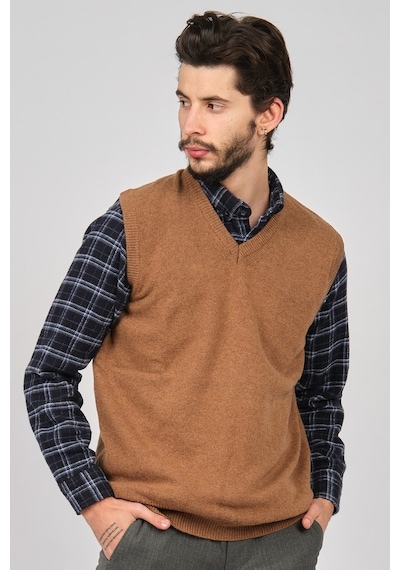 Arslanlı Erkek Lambswool V Yaka Süveter 0767991 Oranj-Kahve Melanj