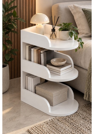 Sulorahome Beyaz Suntalam Yan Sehpa Ve Kitaplık 60x43 Cm