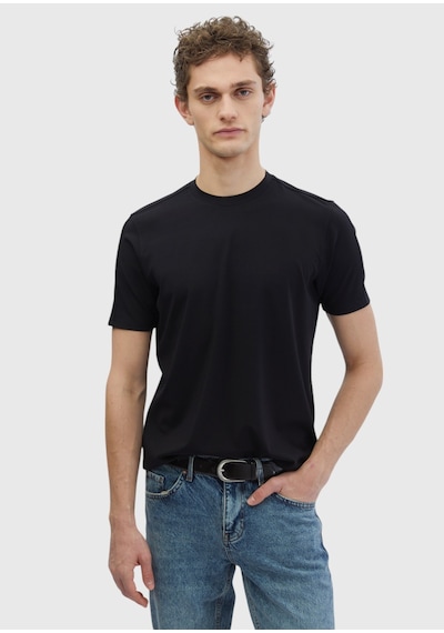 Ramsey Siyah Düz Bisiklet Yaka T-shirt Siyah