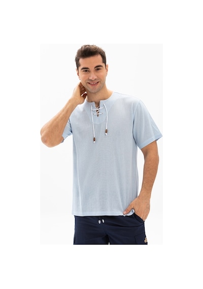 Kısa Kol Şile Bezi Zımbalı Erkek Tshirt Buz Mavi 3027
