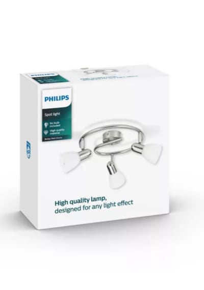 Philips Burlap Tavan / Duvar Nikel Sıva Üstü Spot 3'lü 3 Adet E14 Led Ampul Hediye Beyaz