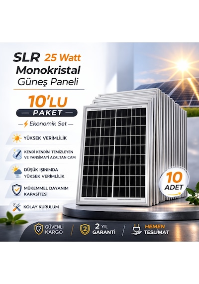 Slr 25 Watt Monokristal Güneş Paneli 10 Lu Paket