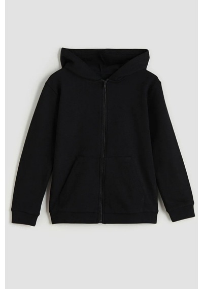 Giyicem Erkek Çocuk Basic Fermuarlı Kapüşonlu Okul Sweatshırt G2025-3-1 SIYAH