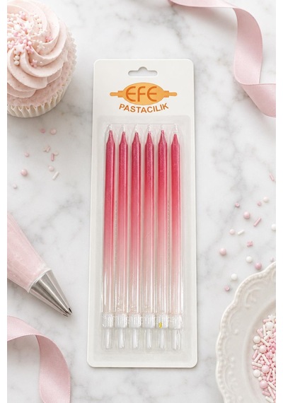 Metalik Beyaz Bordo Uzun Pasta Mumu 17 Cm Karışık