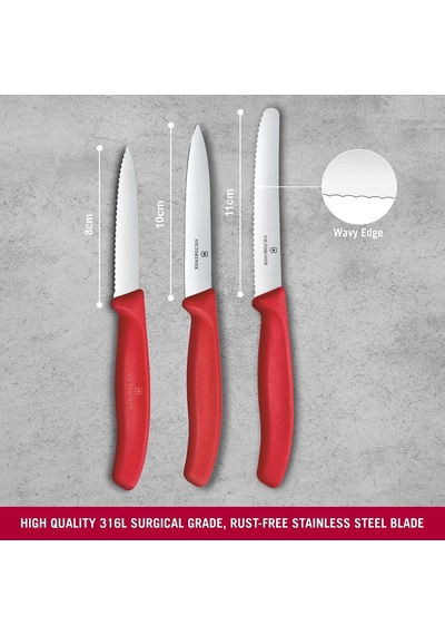 6.7111.34c1 Swiss Classic 3lü Bıçak Set, Kırmızı Çok Renkli