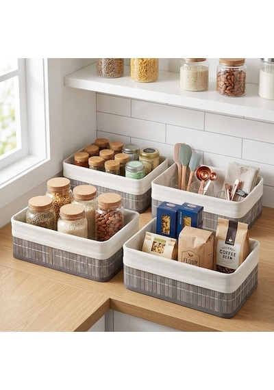 Lexroo Bambu Detaylı Çok Amaçlı Saklama Kutusu 25x15x8 Cm Dekoratif Kumaş Organizer Çok Renkli