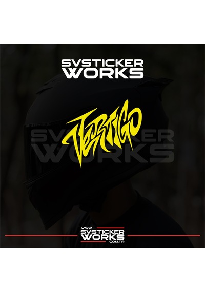 Vertigo Yazılı Kask Sticker Tüm Kasklar Uyumlu Tek Yön 1 Adet Sarı
